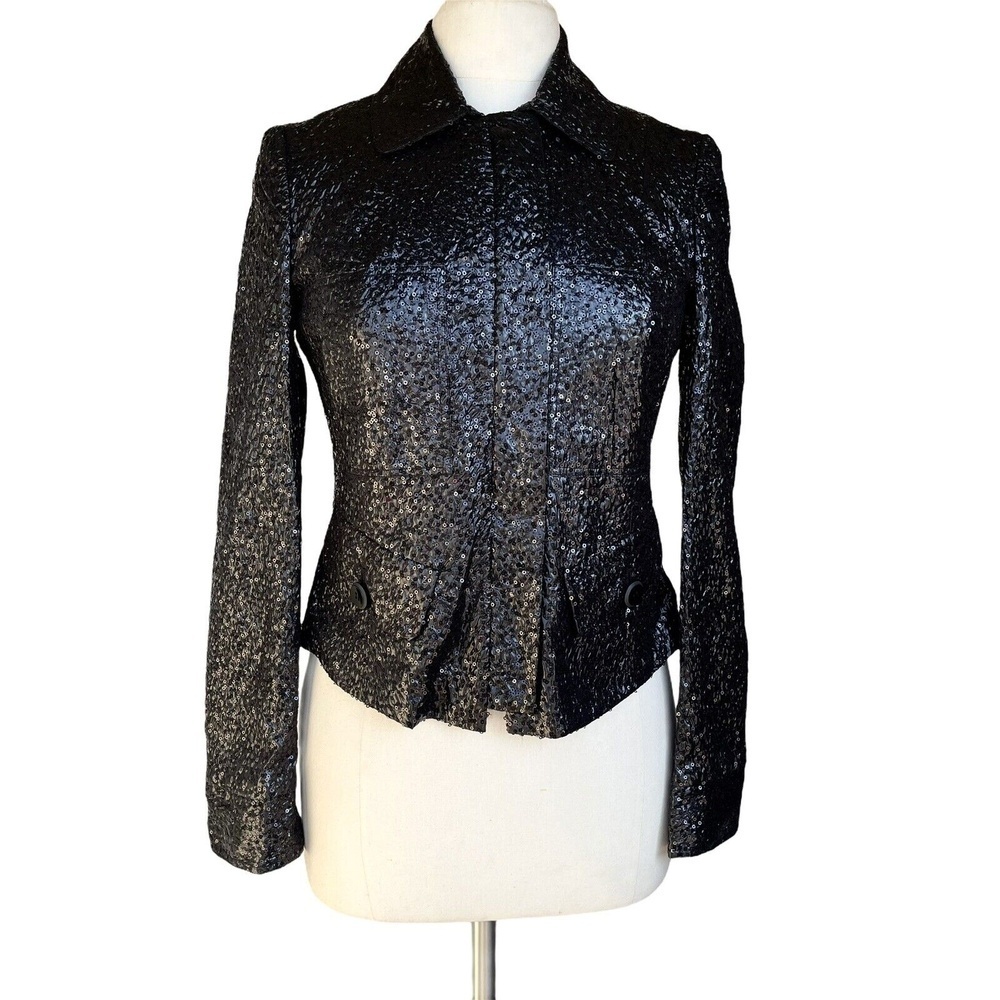 CARLISLE Women’s Size 2 Black Embellished Sequins Pocket Holiday Blazer